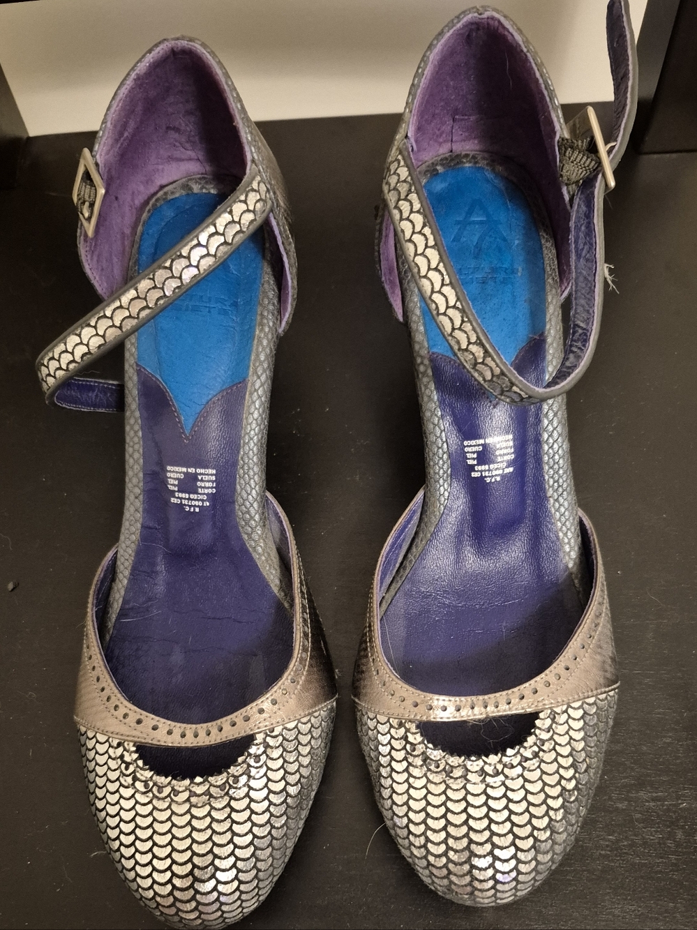 Altura Women's Silver Scaled Ankle-Strap Heels with Purple Insole